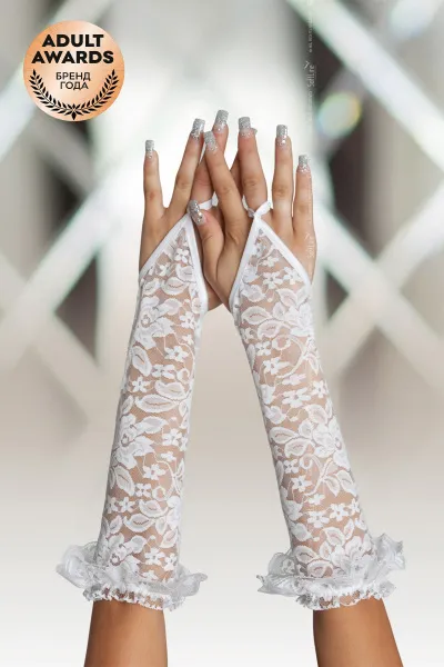 Перчатки кружевные, до локтя, белые, S/L